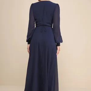 NWOT Lulus My Whole Heart Dark Navy Blue Long Sleeve Wrap Dress Maxi Size 1X thumbnail 4