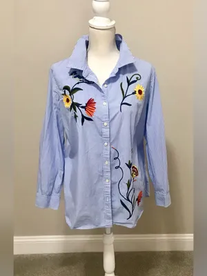 Talbots Embroidered Stripe Button-Down Shirt - Light Blue thumbnail 4