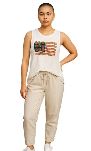 New Kid Dangerous Donut + Bacon American flag Graphic Muscle Tank Size Large thumbnail 1