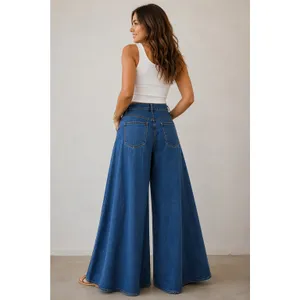 Boutique NWOT Ultra High Rise Extreme Wide Leg Flowy Boho Chic Jeans Medium thumbnail 2