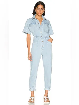 Free People We The Free Marci coveralls Denim Jumpsuit in Clear Skies Size Large thumbnail 11