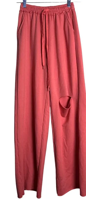Junior's Sweatpants DIY Small Orange Wide Leg Distressed Raw Activewear Grunge thumbnail 1