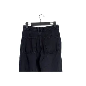 Zara Relaxed Fit Utility Style Wide Leg High Rise Raw Hem Jeans Pockets M Black thumbnail 4