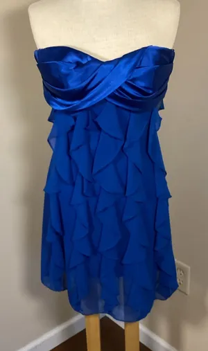 Cache Vintage Y2K Royal Blue Strapless Ruffle Tiered Mini Cocktail Dress thumbnail 1