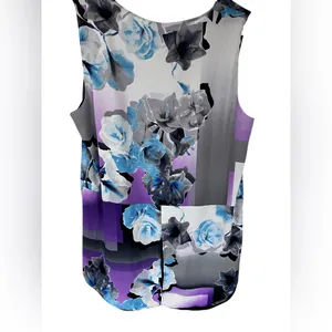 NWT Metaphor Sleeveless Floral V-Neck Top in Black, Purple & Blue thumbnail 2