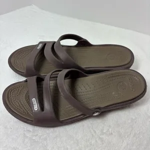 Crocs Brown Criss Cross Rubber Slide On Wedge‎ Sandals Size 9 Women's thumbnail 3