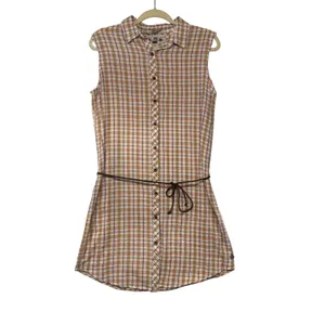 Maison Scotch The Cruise Collection Plaid Sleeveless Shirt‎ Dress Orange Brown L thumbnail 2