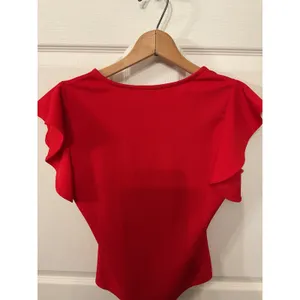 TCEC Women's Red Flutter Sleeve Bodysuit V Neck Romantic Feminine Top, M thumbnail 7