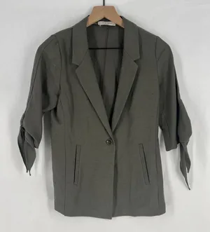 Lola & Sophie Blazer Jacket‎ Womens XS Olive Gray Tie Sleeve Single Breasted thumbnail 1