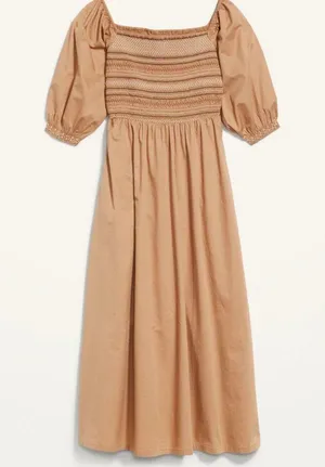 Old Navy NEW Fit & Flare Off-The-Shoulder Puff-Sleeve Smocked Cotton-Poplin Midi Dress thumbnail 4