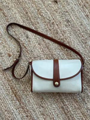 COACH Vintage RARE Spectator Saddle Crossbody Bag Bone & Tabac Leather 077-6787 thumbnail 6