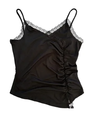 Express size small y2k usa Black Lace-Trim Cami Tank Top ruched summer 90s thumbnail 1