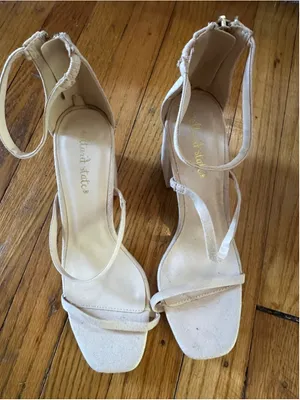 Altar'd State Strappy Block Heel Sandals Nude Beige Faux Suede Back Zip 7.5 thumbnail 8