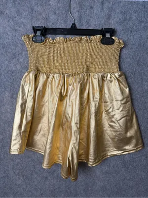 Peach Love by Frock Candy NWT Gold Smocked Waist Women’s Medium Shorts thumbnail 2