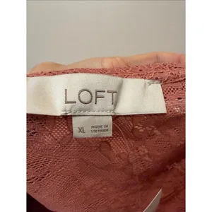 Loft NWT mauve pink full floral lace sheer long sleeve blouse Size XL thumbnail 3