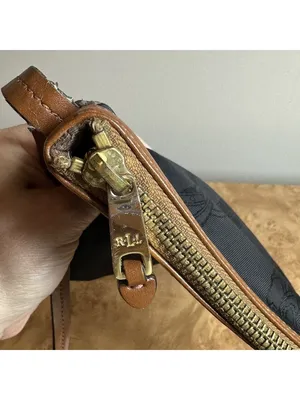 Ralph Lauren RLL Black Equestrian Jacquard Crossbody Bag Brown Leather Trim thumbnail 5