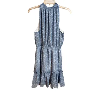 Love Ady NWT Blue Floral Halter Mini Dress Ruffle Hem Summer Sundress Size Large thumbnail 3