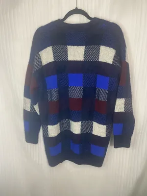 Janice Apparel Womens Cardigan Sweater Blue Plaid Button Front Fuzzy Knit XL XXL thumbnail 6