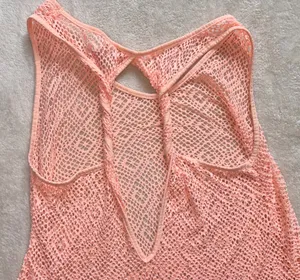 Womens Peach Bathing Suit Cover - Mesh Design Twist Keyhole Swim Cover Up thumbnail 7