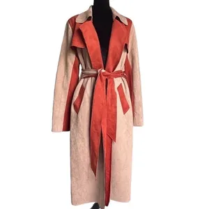 NWT Solitaire Faux Suede Trench Coat Boho Peach Rust Orange Duster Belted Size M thumbnail 3