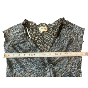 VTG Y2K Byer Too USA Made Blue Gray Floral Sleeveless Ruffle V-neck Dress M thumbnail 10