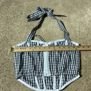 Beverly and‎ Beck Cottagecore Gingham Halter Corset Top Black White Lace Trim XS thumbnail 4