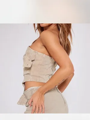 Pretty Little Thing Petite stone washed buckle Corset thumbnail 4