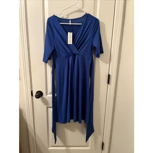 Mother Bee Maternity Womens Midi Dress Stretch Size Large Royal Blue thumbnail 7