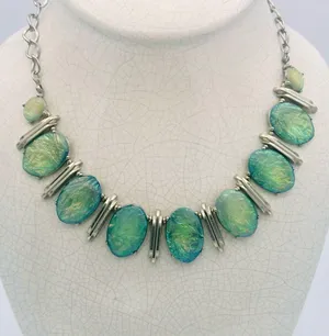 Elegant Statement Silver and Blue Green Iridescent Necklace thumbnail 1
