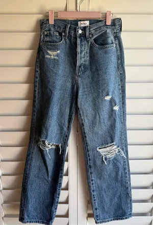 Pistola High-Rise Distressed Straight-Leg Jeans - Blue sz 25 thumbnail 1