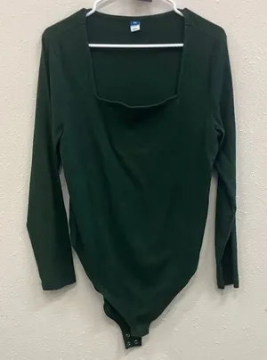 Old Navy Green Square Neck Long Sleeve Ribbed Body suit XXL Feminine 740 thumbnail 1