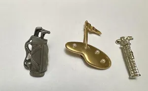 Lot Of 3 Golfing Brooch Pins For Golfers - Golf Bag, Gold Green Flag/Hole 1 Avon thumbnail 2