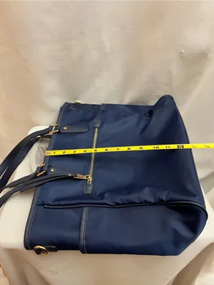 XB Navy Blue Nylon Tote Bag Laptop Travel Shoulder Purse Gold Hardware thumbnail 6