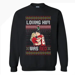 Barstool Sports Taylor Swift Travis Kelce Loving Him Was Red Sweatshirt Black L‎ thumbnail 1