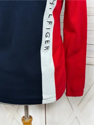 Tommy Hilfiger Quarter Zip Mock Neck Colorblock Logo Sweater Size Small Preppy thumbnail 6
