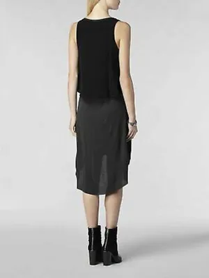 AllSaints Eubik High Low Overlay Shift Dress Size 10 Black Charcoal thumbnail 3