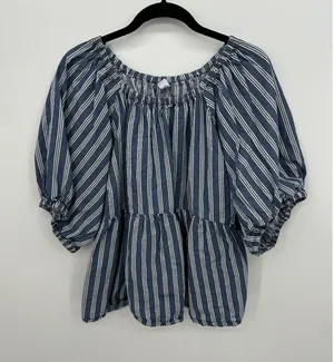 Old‎ Navy Blue Stripe Peasant Top XXL Cottagecore Puff Sleeve Babydoll thumbnail 1