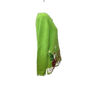 Quacker Factory Green Light Up Santa Reindeer Ugly Christmas Sweater Womens M thumbnail 2