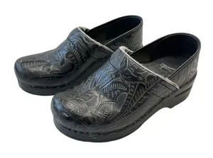 Dansko Leather Clogs Embossed Slip‎ On Comfort Shoes Black Womens Size 6 thumbnail 1