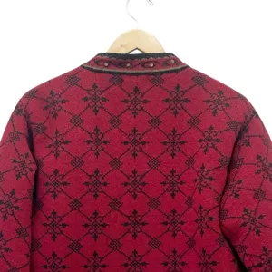 Icelandic Design Wool Cardigan Sweater M Red Nordic Embroidered Floral Full Zip thumbnail 8