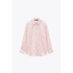 Zara Button Up Shirt Women‎ Small Pink Animal Print Satin Relaxed Blouse thumbnail 4