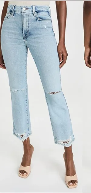 Good American Good Curve Straight Jeans High Rise Distressed Light‎ Wash 4/27 thumbnail 1
