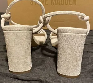 Steve Madden “Harrlow” dusty gold strappy heels open toe sandals size 6.5 suede thumbnail 5