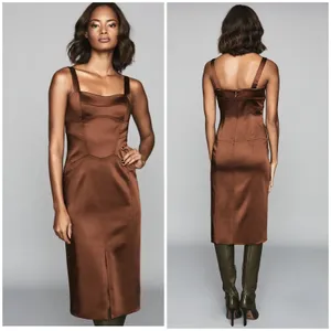 Reiss Madeleine Structured Dress Chocolate Brown thumbnail 2