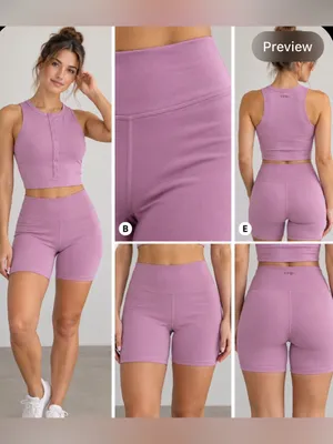 Abercrombie & Fitch YPB Lavender Pink Henley Crop Tank & Biker Shorts Set Small thumbnail 2