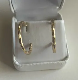 3/$20 Gold Tone Thin Circular Twisted Hoop Stud Earrings 1.5” Pierced thumbnail 1