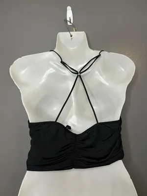 Out From Under Tank Top Womens Large Black Ruched Sweetheart Crop Cami thumbnail 4