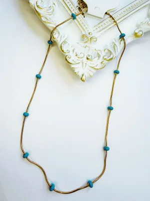 Gold blue beaded necklace snake chain minimalist stackable thumbnail 1