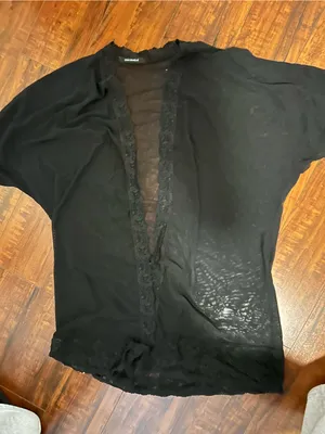 Swatch Black Sheer Lace Trim Top thumbnail 1