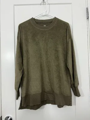 Aerie Extra Small Olive Green Velvety Plush High Crewneck Tunic Sweater thumbnail 4